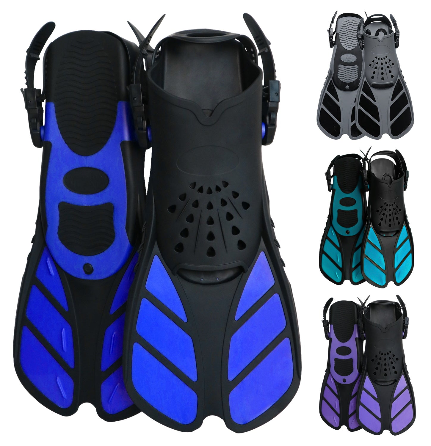 Snorkel Fins, Travel-Size Short Adjustable Swim Fins for Snorkeling and Diving—Suitable for Adults (Men and Women)— Swimming Flippers