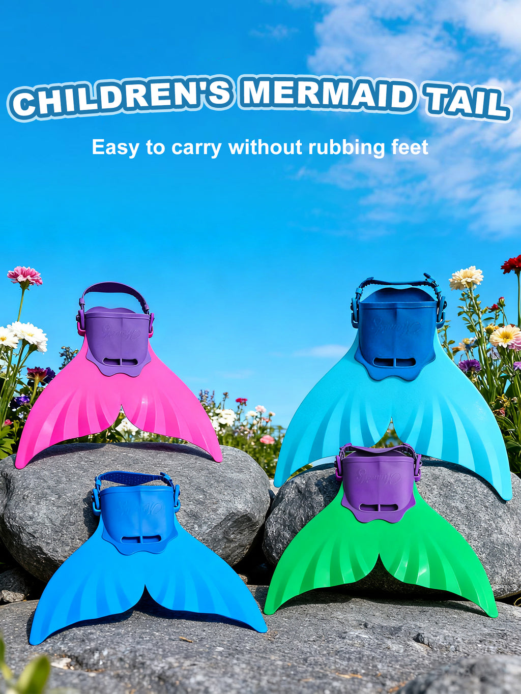 Adjustable Monofin Mermaid Tail Swim Fin for Kids - Lightweight PP Material with Comfortable Foot Pocket Swimming, Diving, Mermaid Training  Included Girls Boys