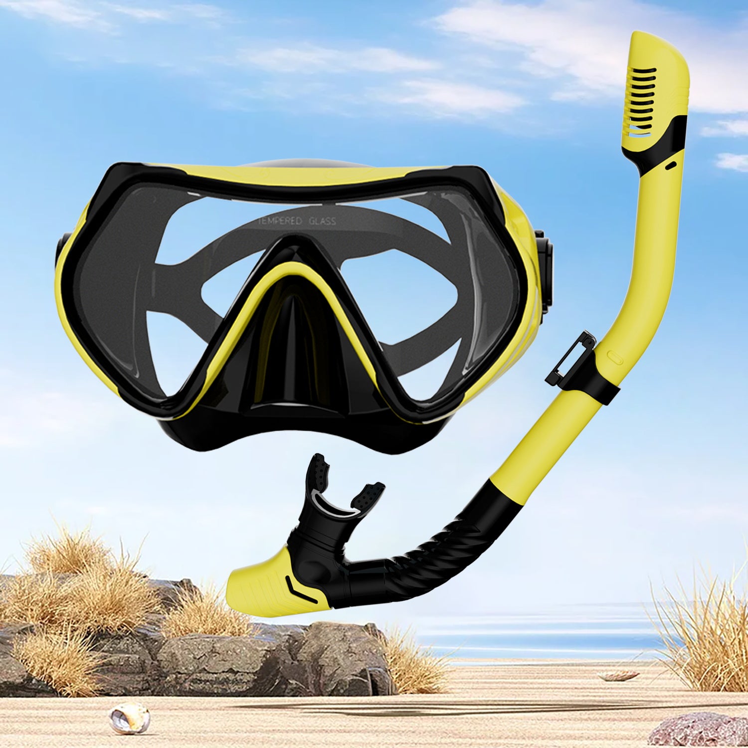 Snorkel Set, 180° Wide View Anti-Fog Panoramic View Snorkel Mask and Anti-Leak Dry Snorkel Tube, Snorkeling Gear for Adults