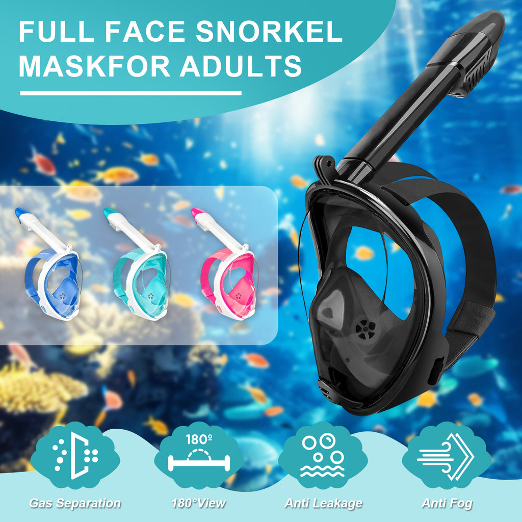 Full-Face Snorkel Mask with the Latest Dry Top System, Foldable 180-Degree Panoramic Snorkeling Mask with Camera Mount, Safe Breathing, Leak-Proof & Anti-Fog