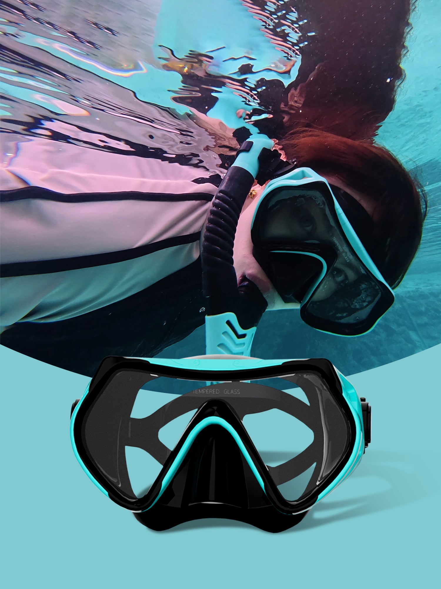 Snorkel Set, 180° Wide View Anti-Fog Panoramic View Snorkel Mask and Anti-Leak Dry Snorkel Tube, Snorkeling Gear for Adults