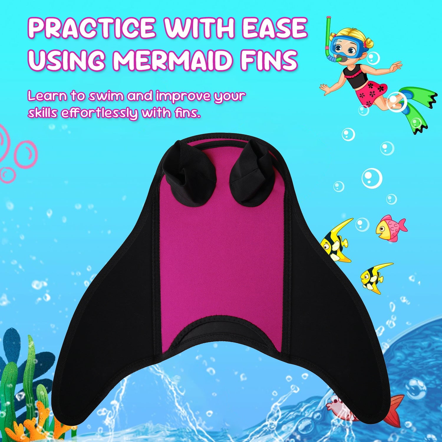 Adjustable Monofin Mermaid Tail Swim Fin for Kids - Lightweight PP Material with Comfortable Foot Pocket Swimming, Diving, Mermaid Training  Included Girls Boys