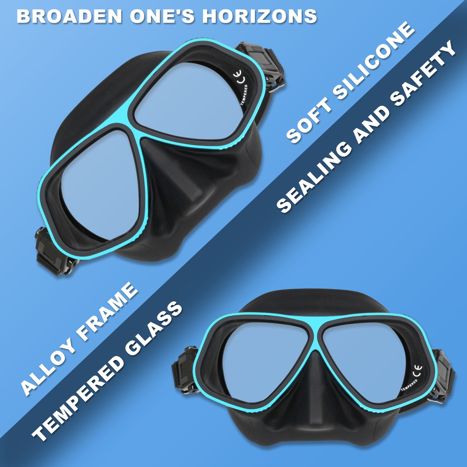 Adult - Snorkel Mask, Two-Window Tempered Glass, PVC Skirt, Quick-Release Buckle, Snorkeling Gear for Ocean Swimming and Casual Snorkeling