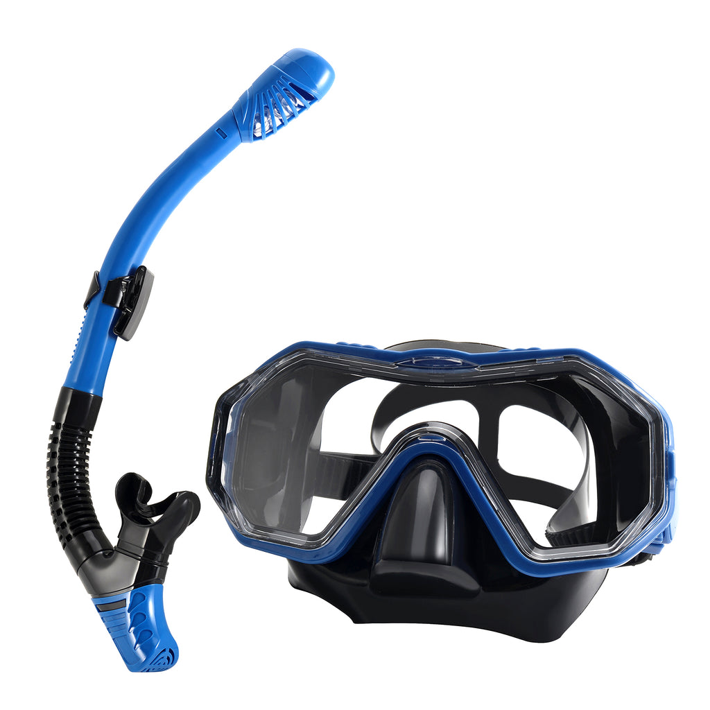 Adult Dry Snorkel Set with Mirrored Lens Anti-Fog 180° Wide View Anti-Fog, Scuba Diving Mask with Nose Cover, Snorkeling Gear for Men Women