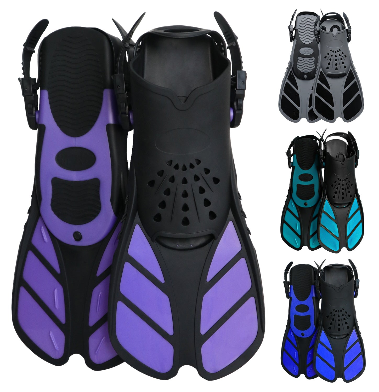Snorkel Fins, Travel-Size Short Adjustable Swim Fins for Snorkeling and Diving—Suitable for Adults (Men and Women)— Swimming Flippers