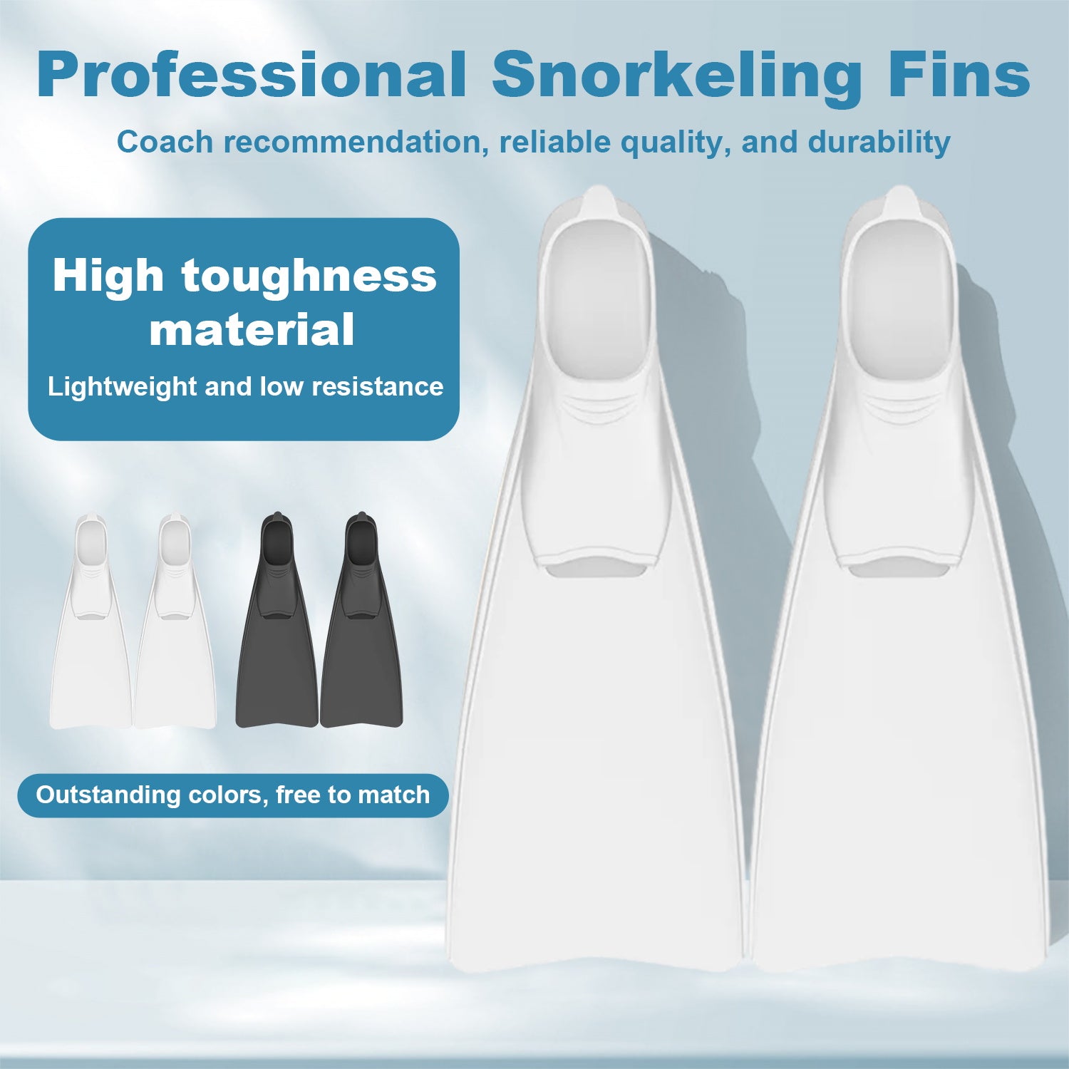 Snorkel Fins with Full Foot Pocket Durable Long Diving Fins Professional Snorkel Gear for Snorkeling Diving Freediving Adults Men Women