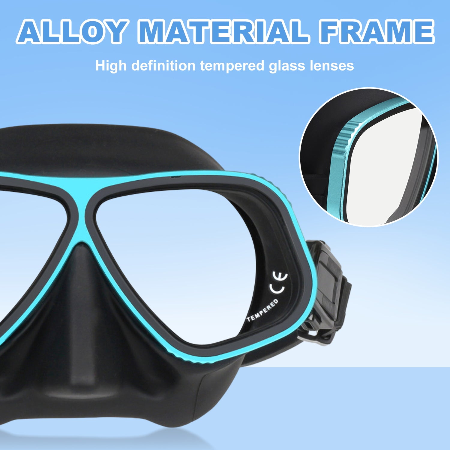 Adult - Snorkel Mask, Two-Window Tempered Glass, PVC Skirt, Quick-Release Buckle, Snorkeling Gear for Ocean Swimming and Casual Snorkeling