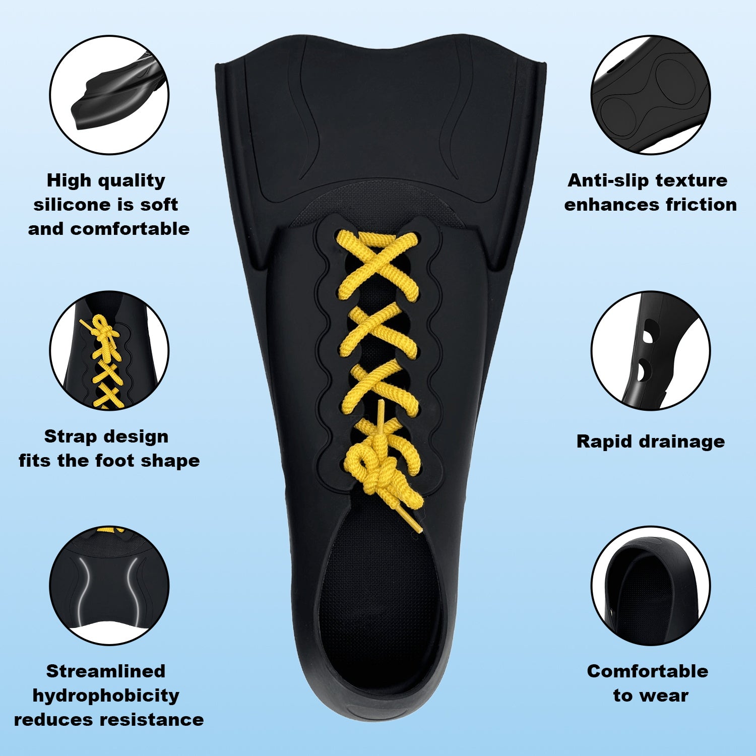 Snorkel Fins, Travel-Size Short Adjustable Swim Fins for Snorkeling and Diving—Suitable for Adults (Men and Women)— Swimming Flippers