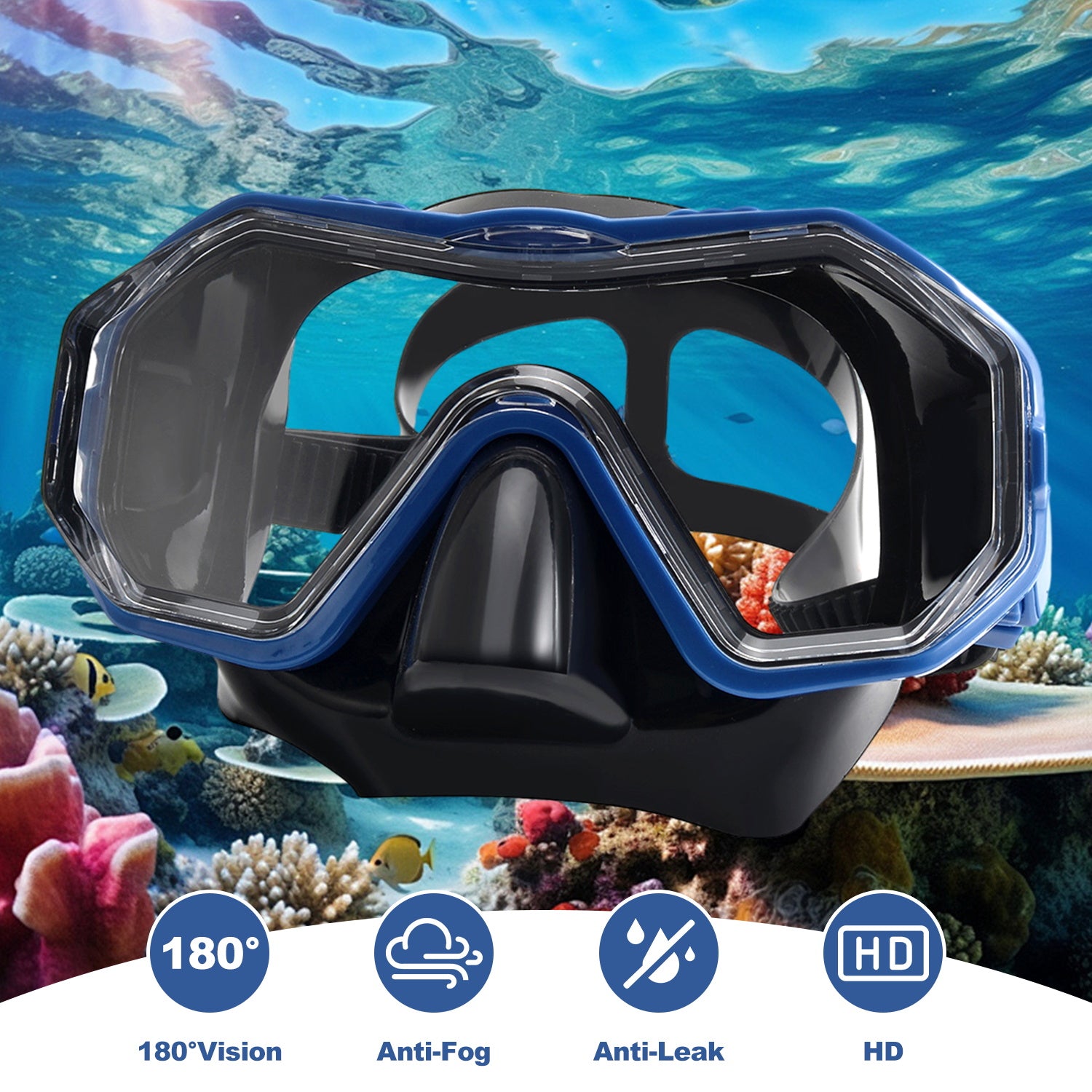 Adult Dry Snorkel Set with Mirrored Lens Anti-Fog 180° Wide View Anti-Fog, Scuba Diving Mask with Nose Cover, Snorkeling Gear for Men Women