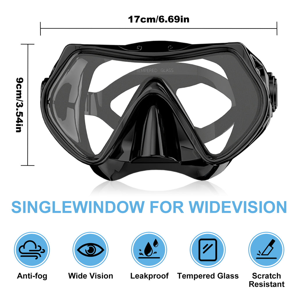Frameless Snorkeling Mask - Tempered Glass Lens - Low-Volume for Easy Clearing - Fold-Flat & Adjustable Straps
