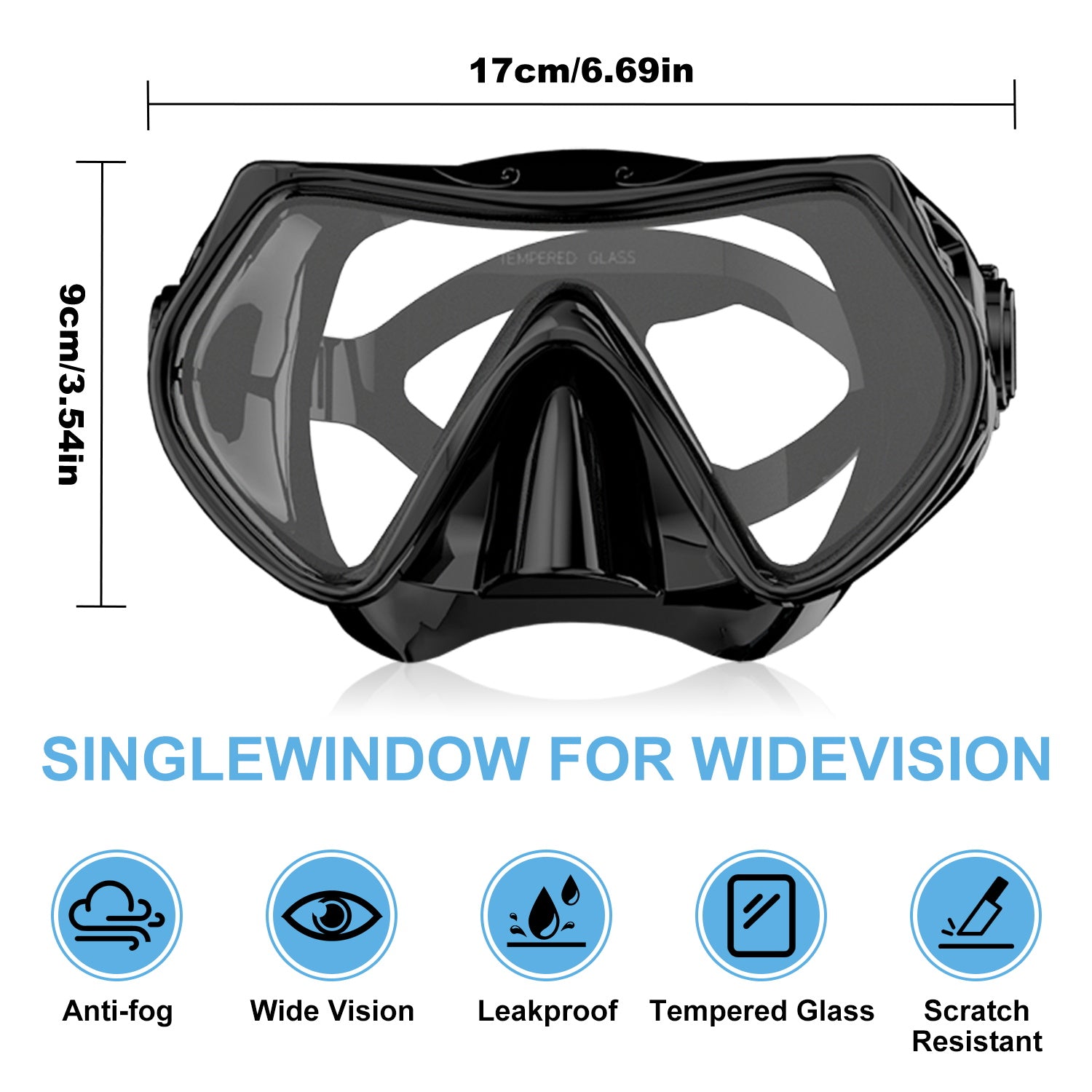 Frameless Snorkeling Mask - Tempered Glass Lens - Low-Volume for Easy Clearing - Fold-Flat & Adjustable Straps