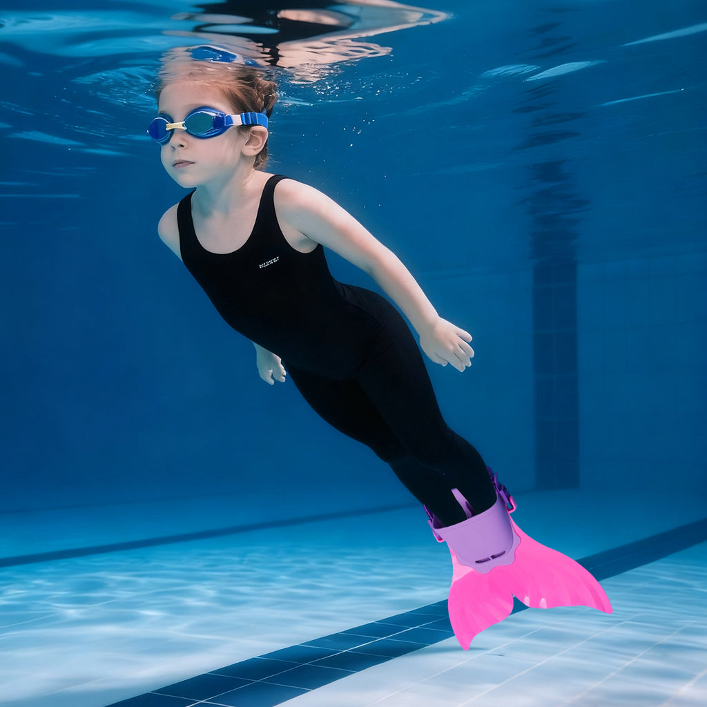 Adjustable Monofin Mermaid Tail Swim Fin for Kids - Lightweight PP Material with Comfortable Foot Pocket Swimming, Diving, Mermaid Training  Included Girls Boys