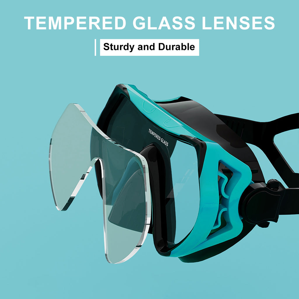 Snorkel Set, 180° Wide View Anti-Fog Panoramic View Snorkel Mask and Anti-Leak Dry Snorkel Tube, Snorkeling Gear for Adults