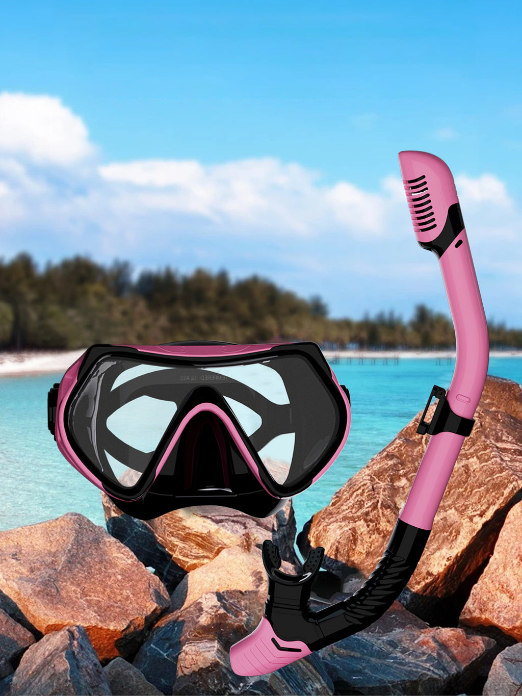 Snorkel Set, 180° Wide View Anti-Fog Panoramic View Snorkel Mask and Anti-Leak Dry Snorkel Tube, Snorkeling Gear for Adults