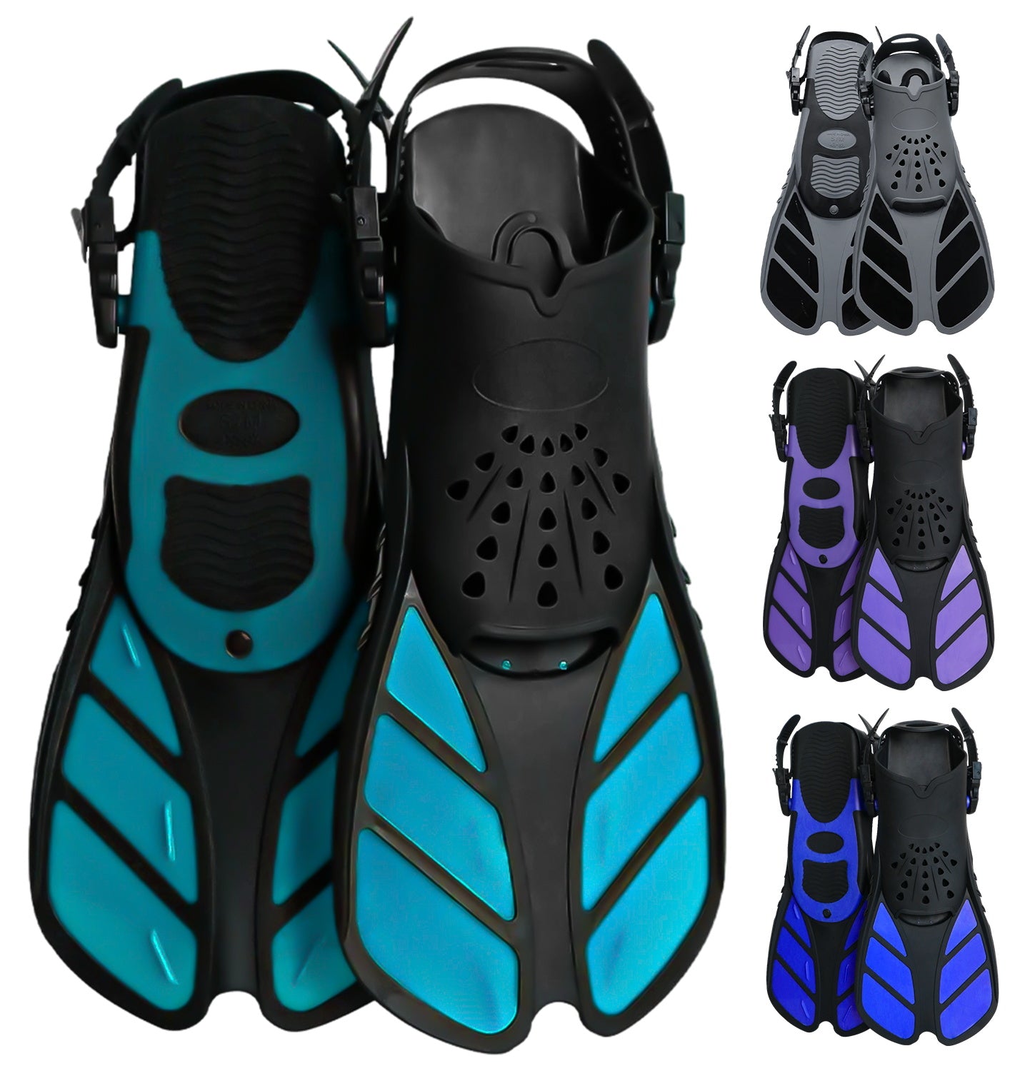 Snorkel Fins, Travel-Size Short Adjustable Swim Fins for Snorkeling and Diving—Suitable for Adults (Men and Women)— Swimming Flippers