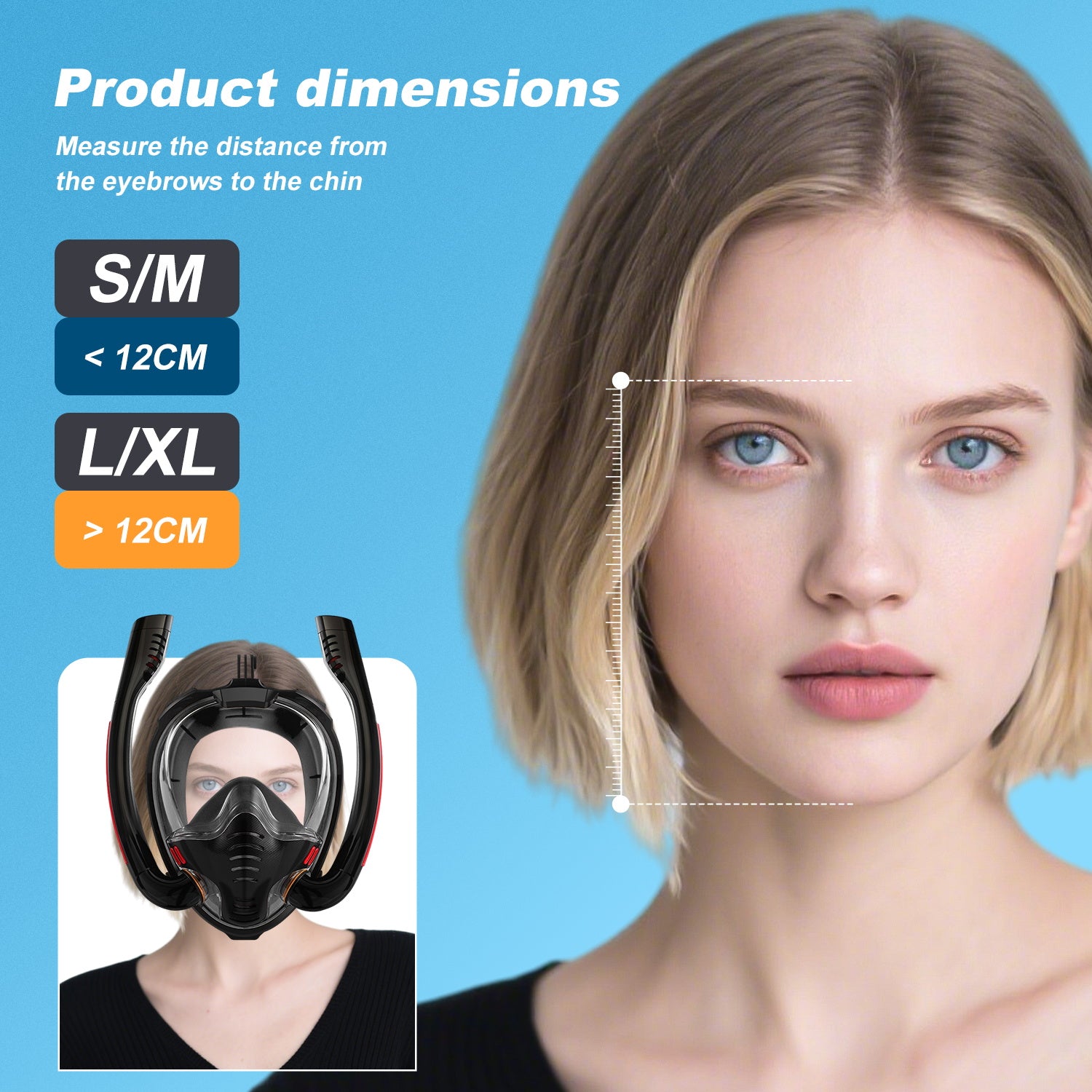 K3 Double-Tube Snorkeling Mask with the Latest Dry Top System, Foldable 180-Degree Panoramic Snorkeling Mask with Camera Mount, Safe Breathing, Leak-Proof & Anti-Fog