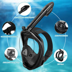 Full-Face Snorkel Mask with the Latest Dry Top System, Foldable 180-Degree Panoramic Snorkeling Mask with Camera Mount, Safe Breathing, Leak-Proof & Anti-Fog