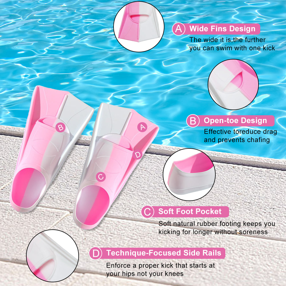 Snorkel Fins, Travel-Size Short Adjustable Swim Fins for Snorkeling and Diving—Suitable for Adults (Men and Women)— Swimming Flippers