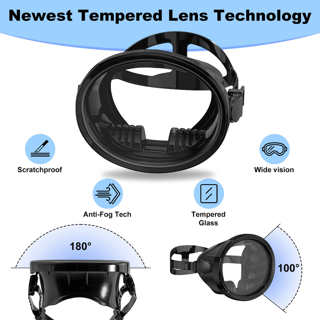 Scuba Diving Mask, Oval Tempered Glass Snorkel Mask with Comfortable Classic Rubber, Snorkeling Gear for Adults, Swimming & Freediving Goggles for Underwater Vision