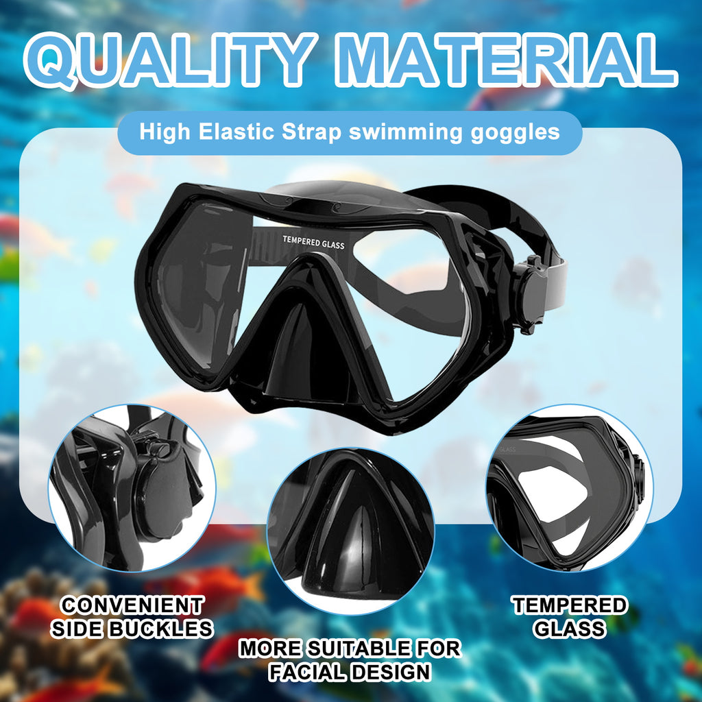 Frameless Snorkeling Mask - Tempered Glass Lens - Low-Volume for Easy Clearing - Fold-Flat & Adjustable Straps