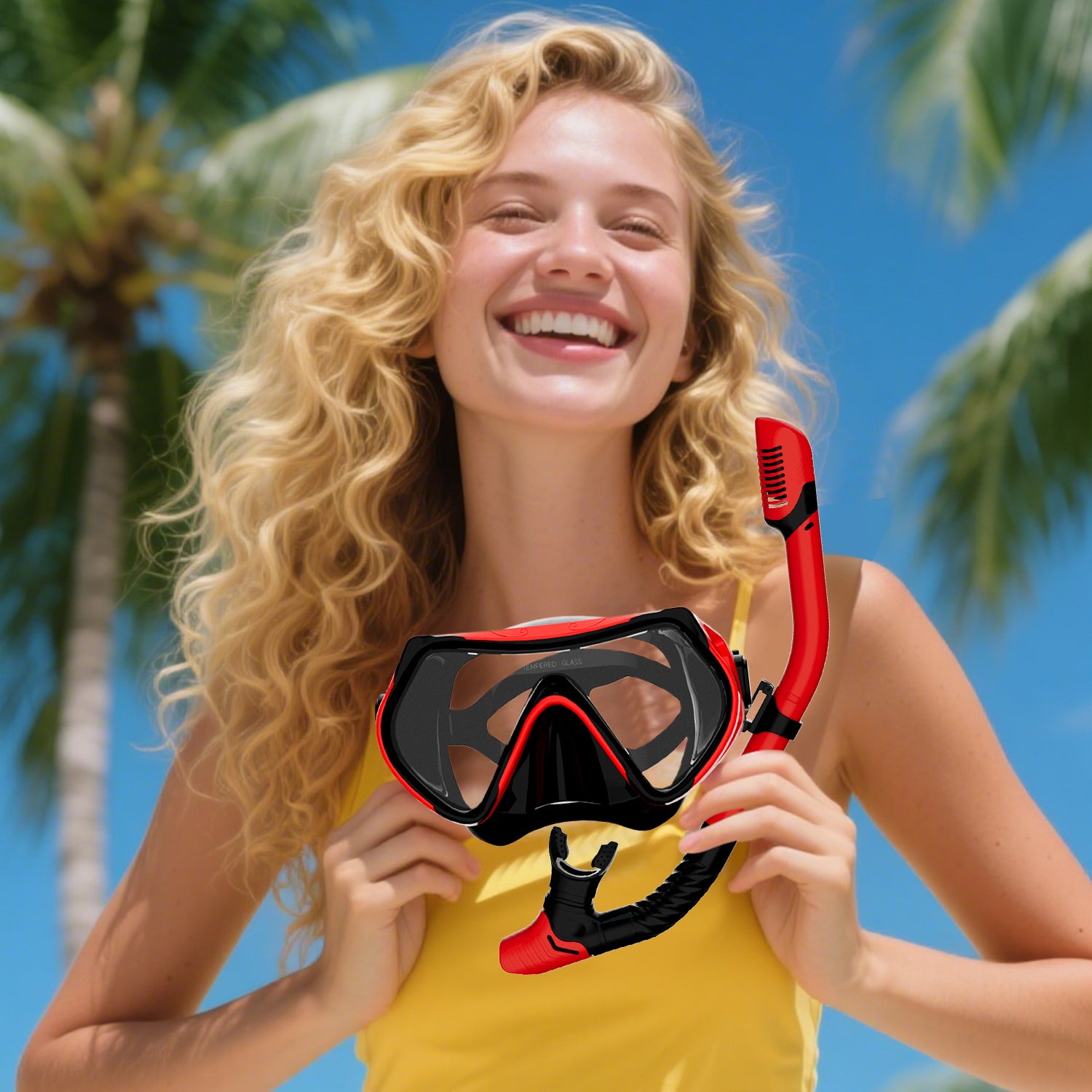 Snorkel Set, 180° Wide View Anti-Fog Panoramic View Snorkel Mask and Anti-Leak Dry Snorkel Tube, Snorkeling Gear for Adults