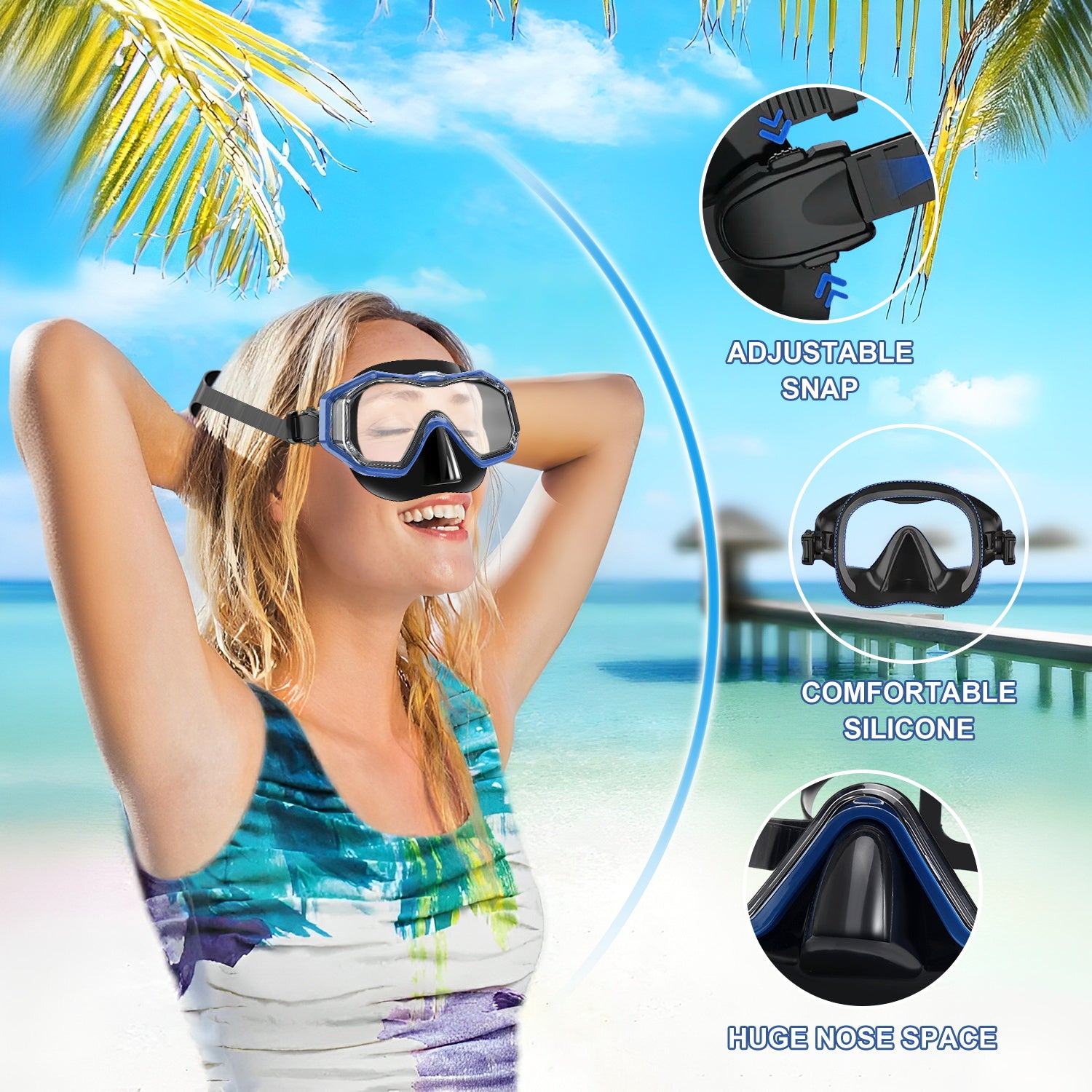Seovediary Set da snorkeling per adulti, anti-appannamento, vista Seovediary Set da snorkeling per adulti, anti-appannamento, vista