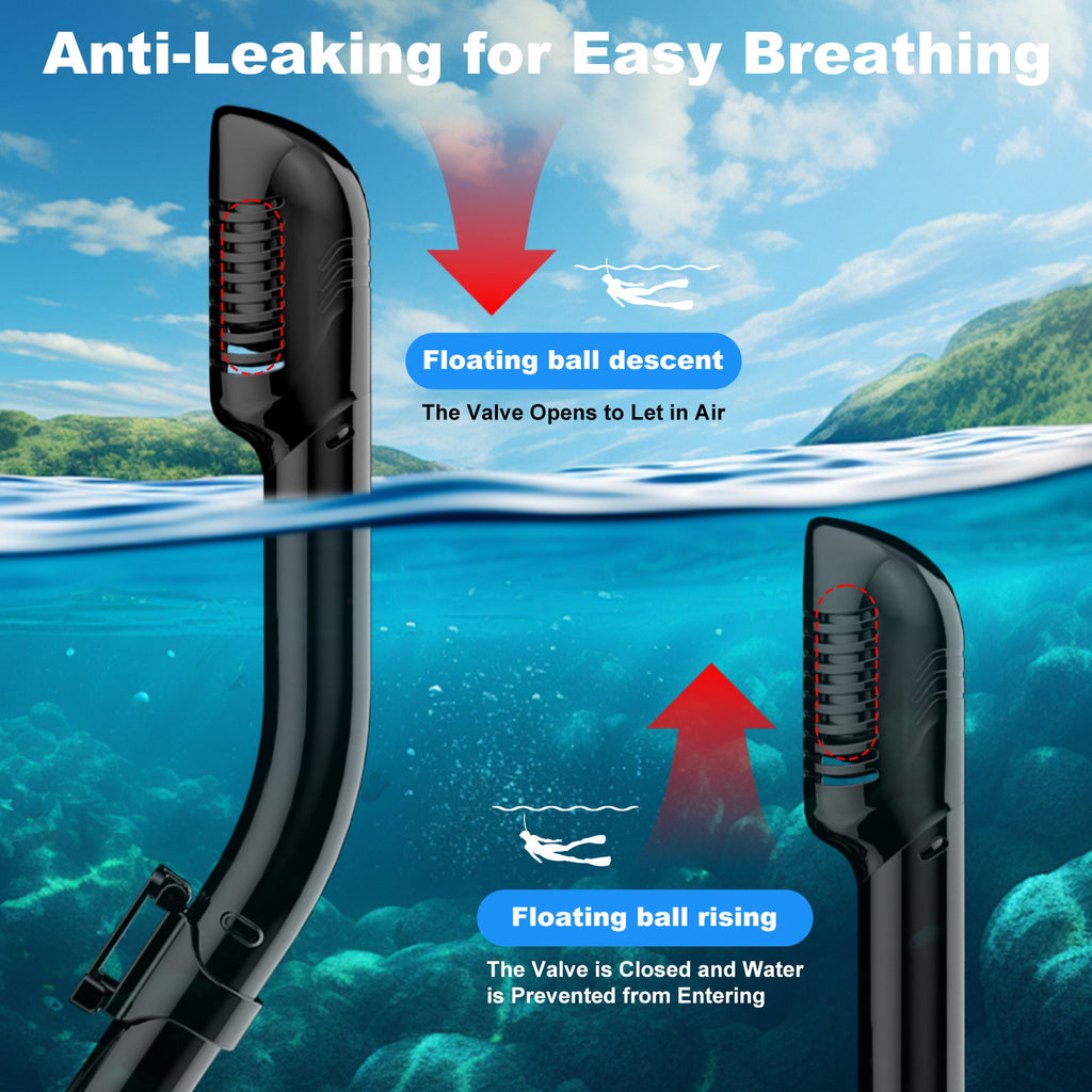 Diving Dry Snorkel for Adult & Youth - Snorkeling Gear with Top Dry Valve, Perfect for Snorkeling, Freediving, Swimming and Scuba Diving