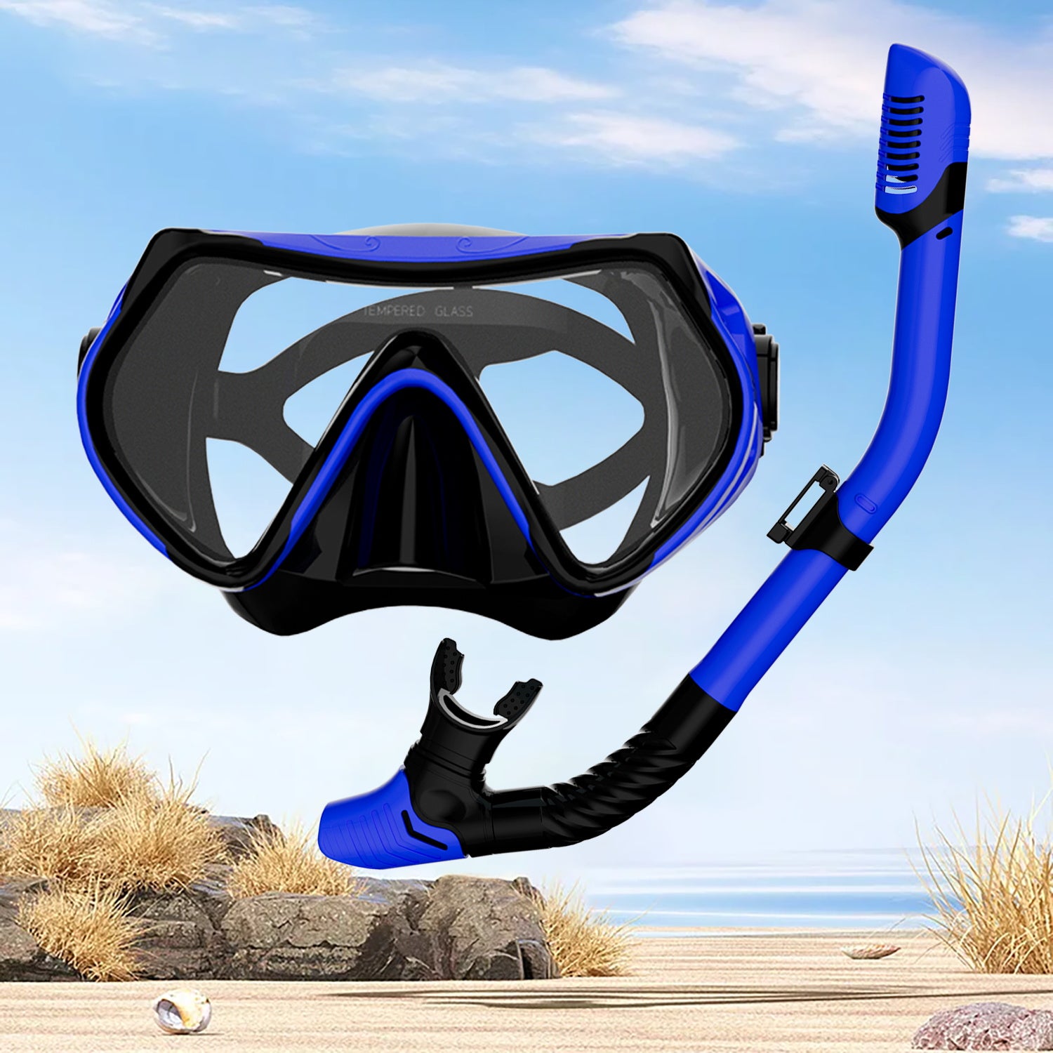 Snorkel Set, 180° Wide View Anti-Fog Panoramic View Snorkel Mask and Anti-Leak Dry Snorkel Tube, Snorkeling Gear for Adults
