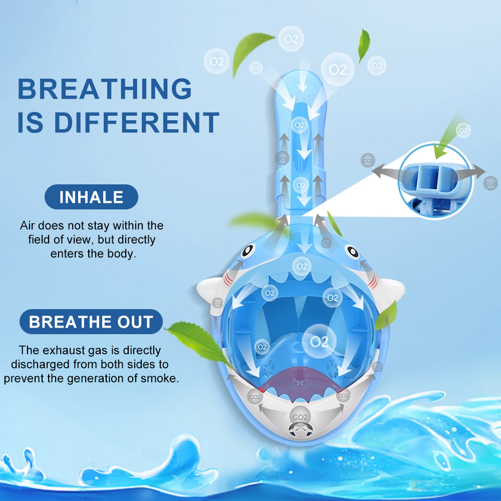Shark Kids' Snorkeling Mask with the Latest Dry Top System, Foldable 180-Degree Panoramic Snorkeling Mask with Camera Mount, Safe Breathing, Leak-Proof & Anti-Fog