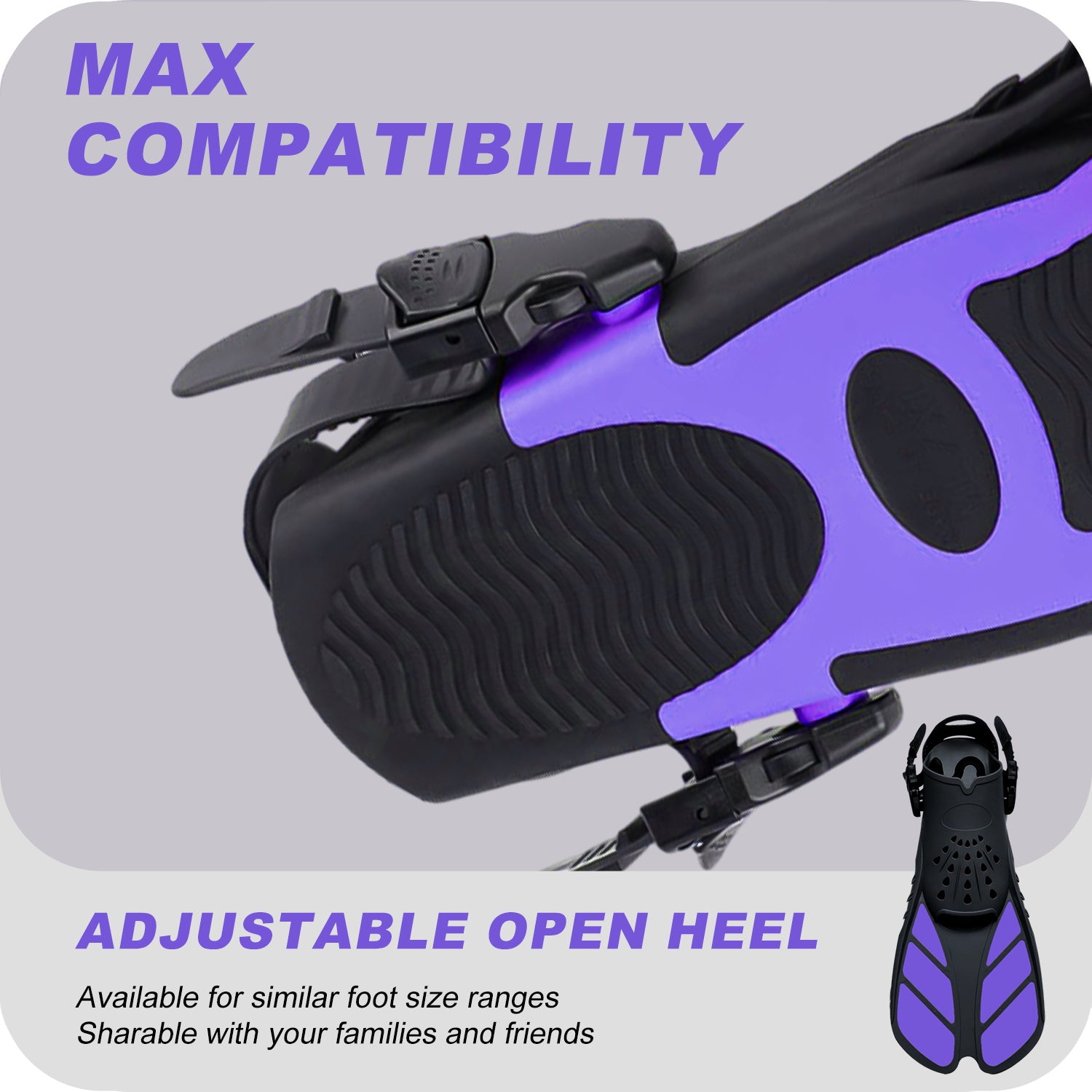 Snorkel Fins, Travel-Size Short Adjustable Swim Fins for Snorkeling and Diving—Suitable for Adults (Men and Women)— Swimming Flippers
