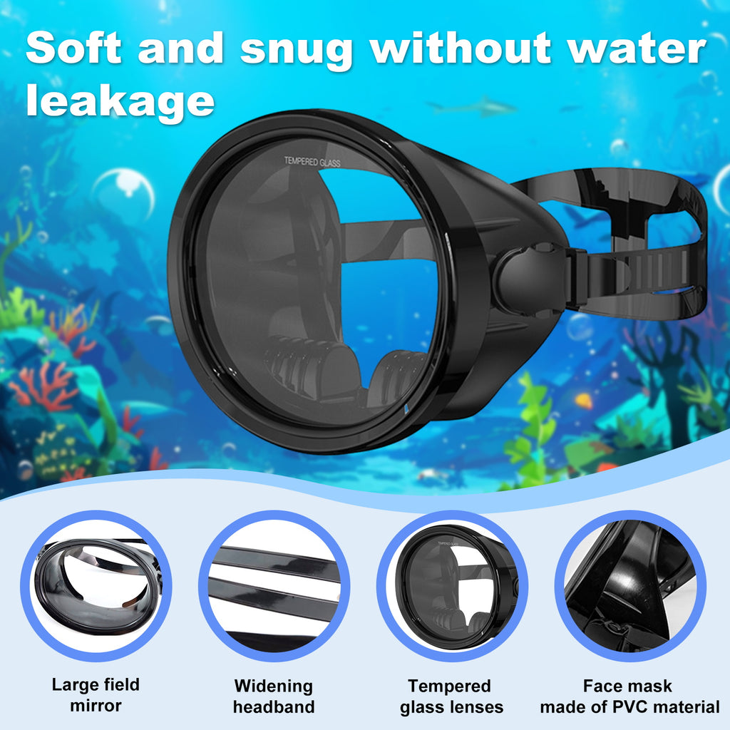 Scuba Diving Mask, Oval Tempered Glass Snorkel Mask with Comfortable Classic Rubber, Snorkeling Gear for Adults, Swimming & Freediving Goggles for Underwater Vision