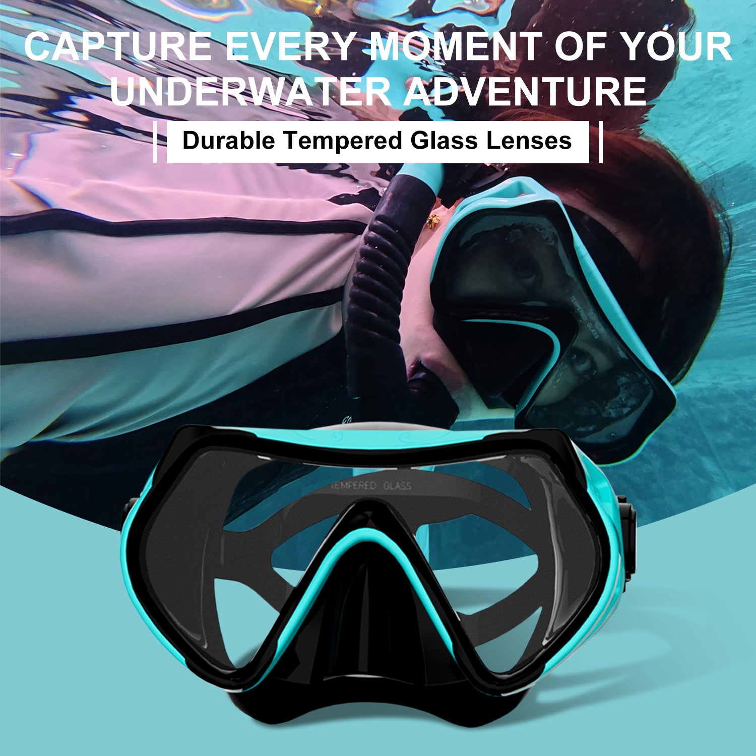 Snorkel Set, 180° Wide View Anti-Fog Panoramic View Snorkel Mask and Anti-Leak Dry Snorkel Tube, Snorkeling Gear for Adults