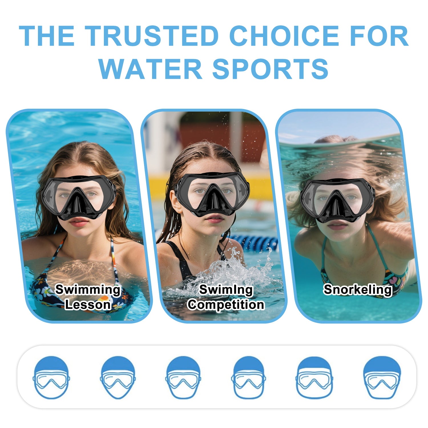 Frameless Snorkeling Mask - Tempered Glass Lens - Low-Volume for Easy Clearing - Fold-Flat & Adjustable Straps