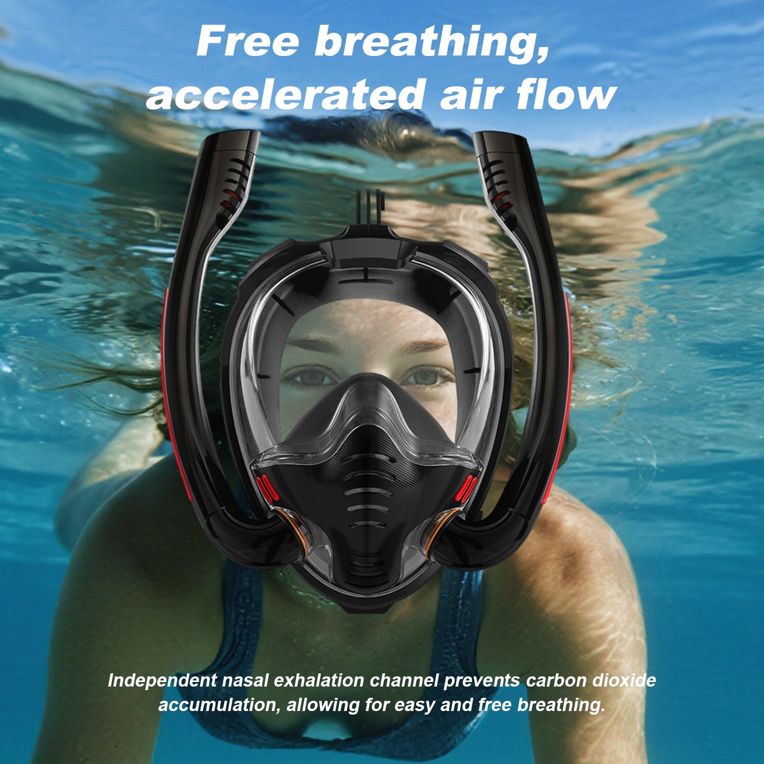 K3 Double-Tube Snorkeling Mask with the Latest Dry Top System, Foldable 180-Degree Panoramic Snorkeling Mask with Camera Mount, Safe Breathing, Leak-Proof & Anti-Fog