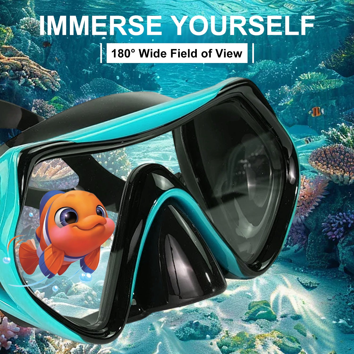 Snorkel Set, 180° Wide View Anti-Fog Panoramic View Snorkel Mask and Anti-Leak Dry Snorkel Tube, Snorkeling Gear for Adults