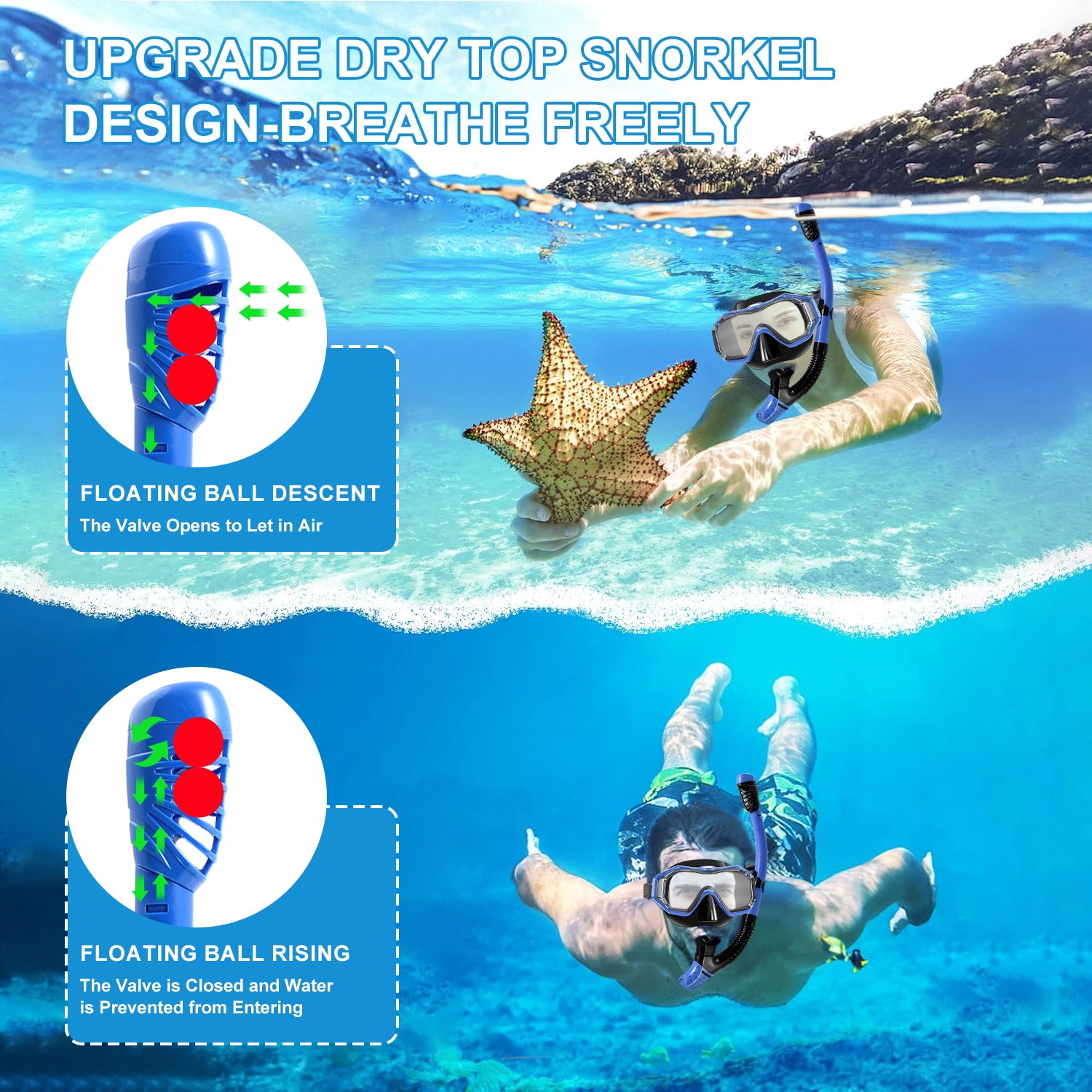 Adult Dry Snorkel Set with Mirrored Lens Anti-Fog 180° Wide View Anti-Fog, Scuba Diving Mask with Nose Cover, Snorkeling Gear for Men Women