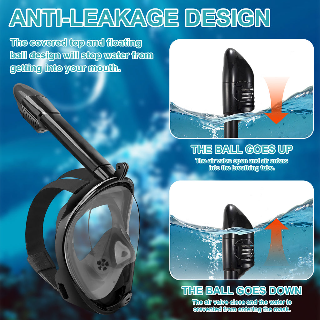 Full-Face Snorkel Mask with the Latest Dry Top System, Foldable 180-Degree Panoramic Snorkeling Mask with Camera Mount, Safe Breathing, Leak-Proof & Anti-Fog