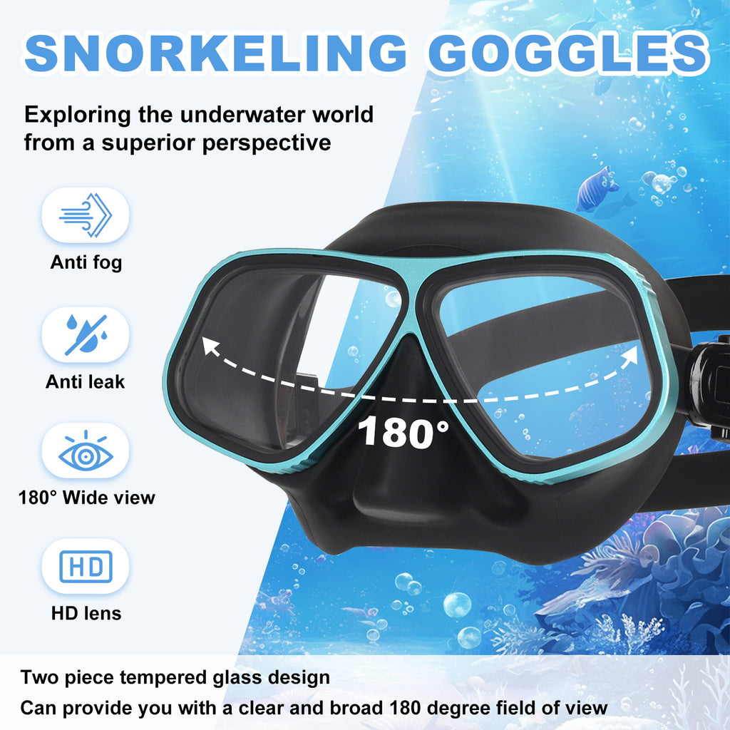 Adult - Snorkel Mask, Two-Window Tempered Glass, PVC Skirt, Quick-Release Buckle, Snorkeling Gear for Ocean Swimming and Casual Snorkeling
