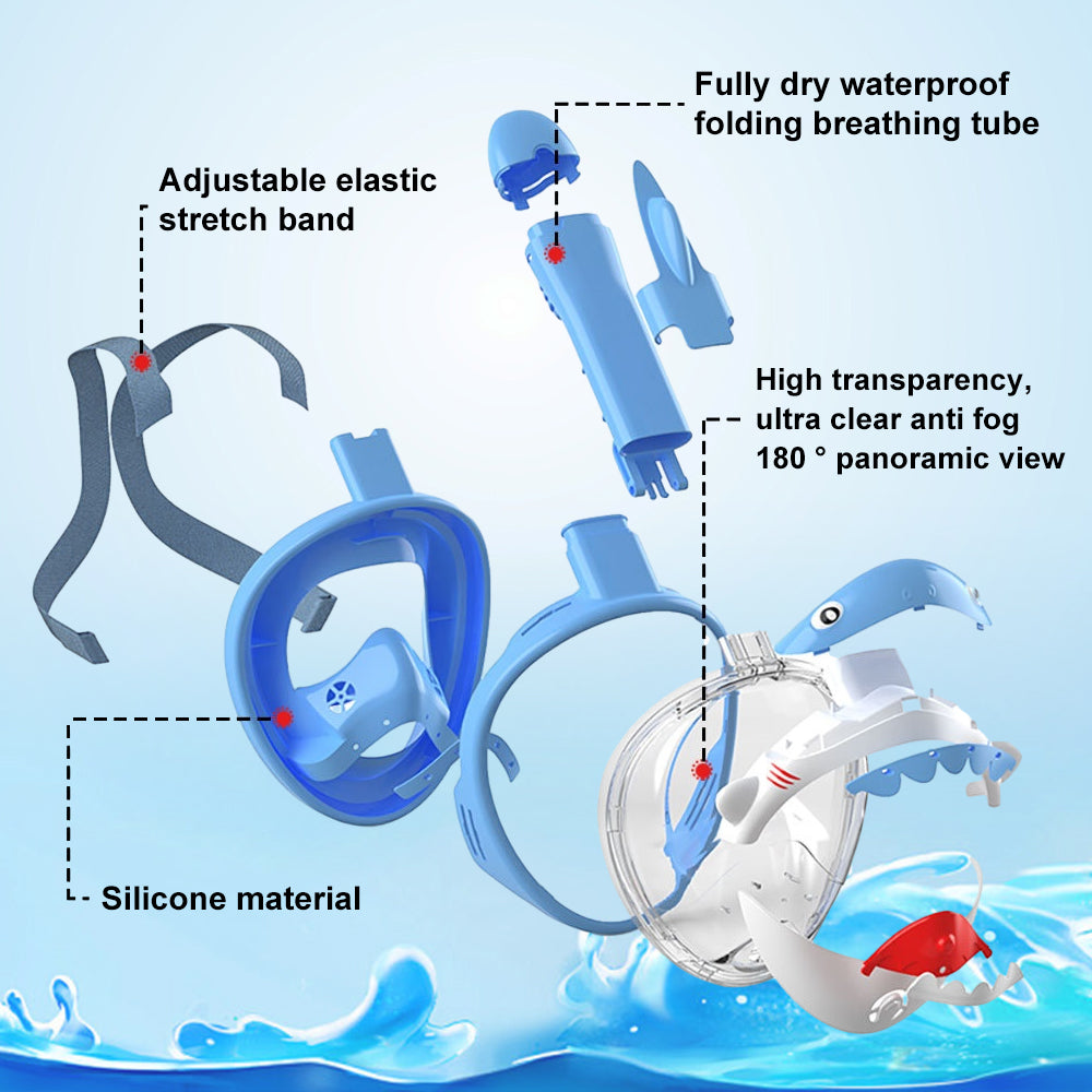 Shark Kids' Snorkeling Mask with the Latest Dry Top System, Foldable 180-Degree Panoramic Snorkeling Mask with Camera Mount, Safe Breathing, Leak-Proof & Anti-Fog