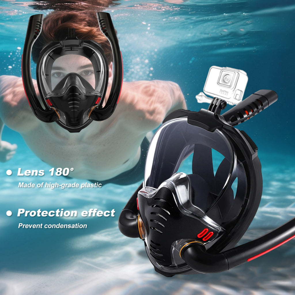 K3 Double-Tube Snorkeling Mask with the Latest Dry Top System, Foldable 180-Degree Panoramic Snorkeling Mask with Camera Mount, Safe Breathing, Leak-Proof & Anti-Fog