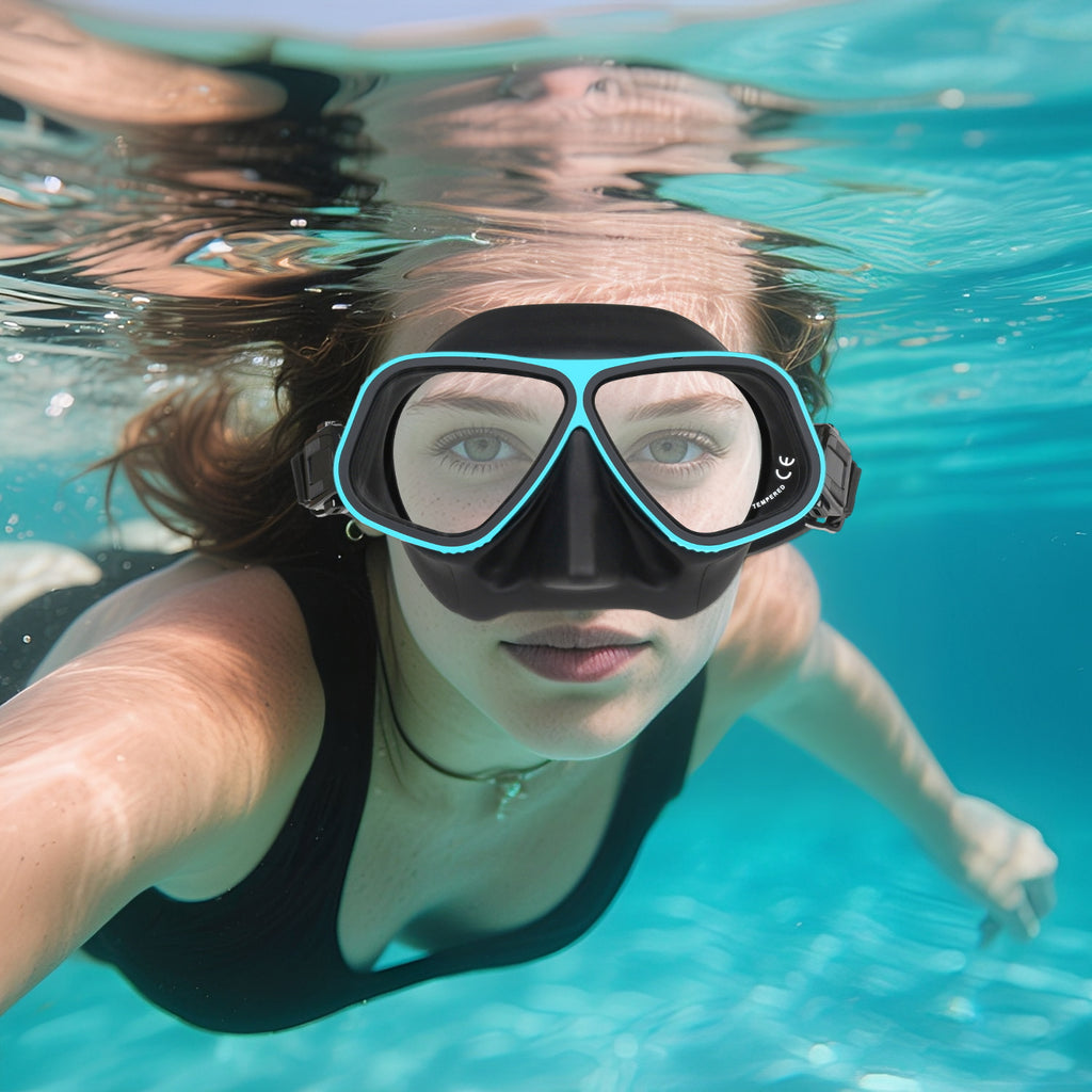 Adult - Snorkel Mask, Two-Window Tempered Glass, PVC Skirt, Quick-Release Buckle, Snorkeling Gear for Ocean Swimming and Casual Snorkeling