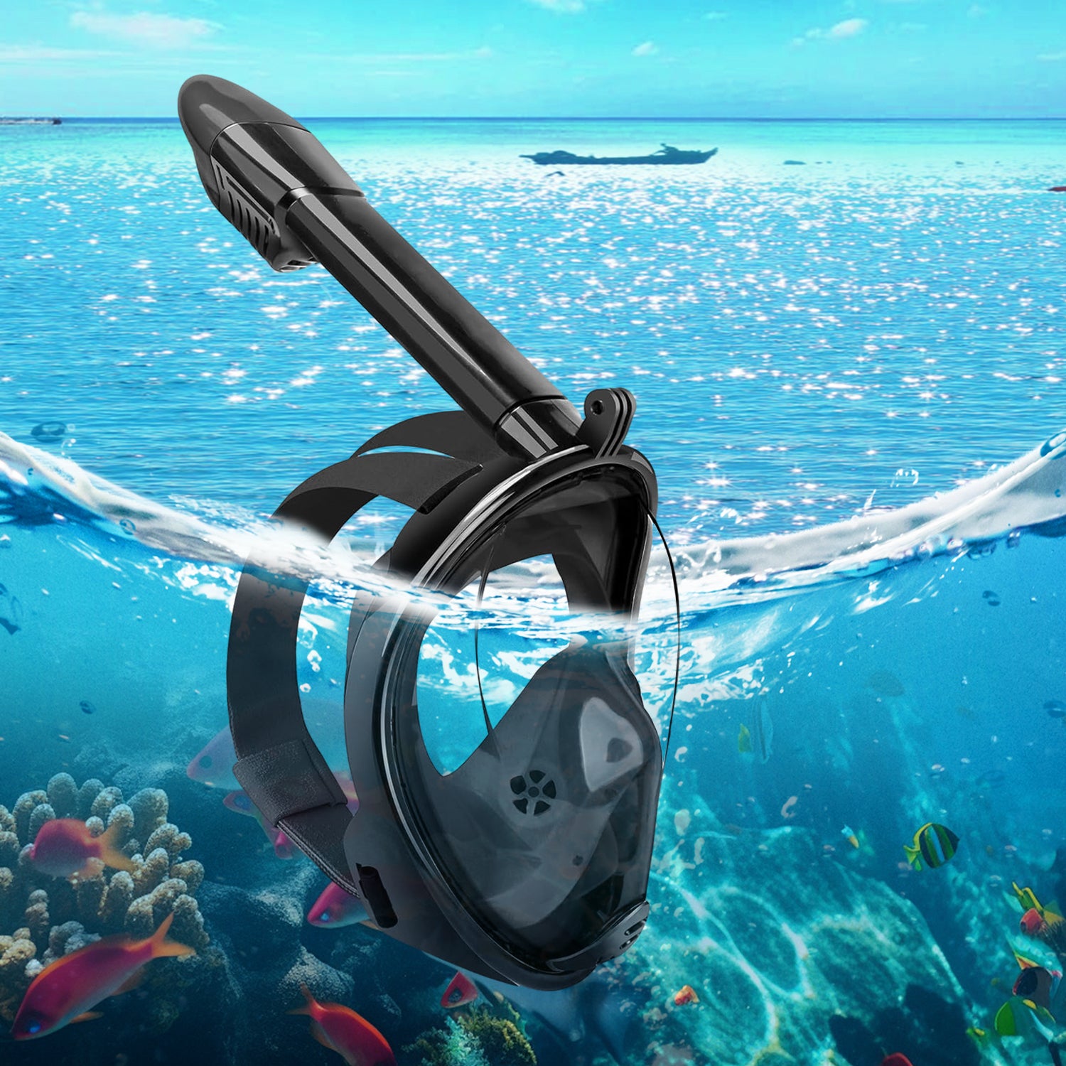 Full-Face Snorkel Mask with the Latest Dry Top System, Foldable 180-Degree Panoramic Snorkeling Mask with Camera Mount, Safe Breathing, Leak-Proof & Anti-Fog