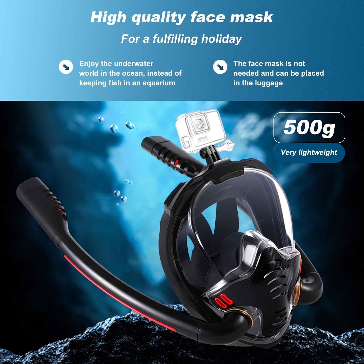 K3 Double-Tube Snorkeling Mask with the Latest Dry Top System, Foldable 180-Degree Panoramic Snorkeling Mask with Camera Mount, Safe Breathing, Leak-Proof & Anti-Fog
