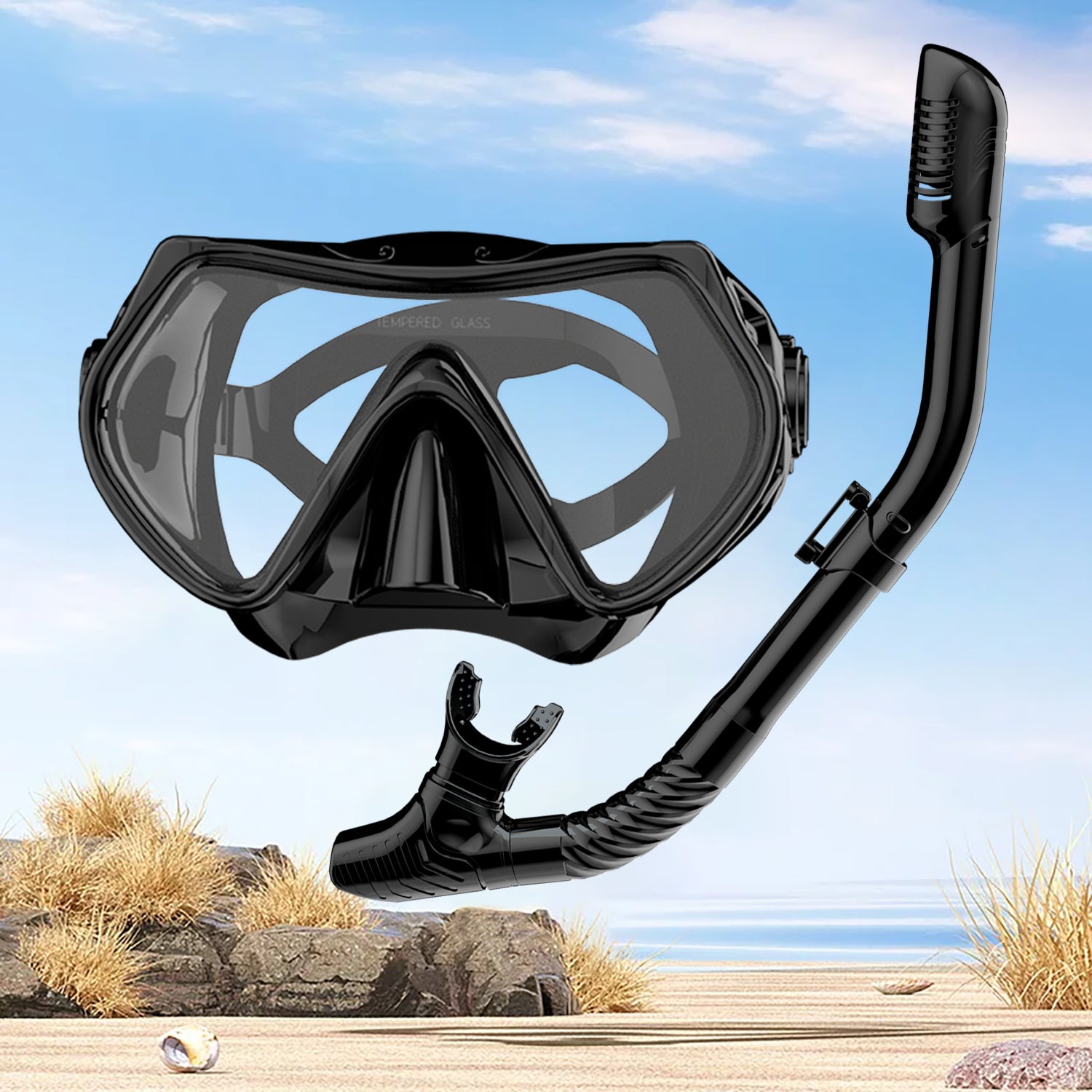 Snorkel Set, 180° Wide View Anti-Fog Panoramic View Snorkel Mask and Anti-Leak Dry Snorkel Tube, Snorkeling Gear for Adults
