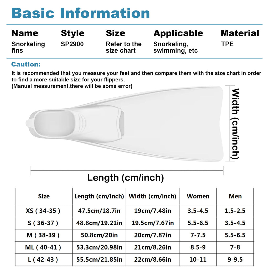 Snorkel Fins with Full Foot Pocket Durable Long Diving Fins Professional Snorkel Gear for Snorkeling Diving Freediving Adults Men Women