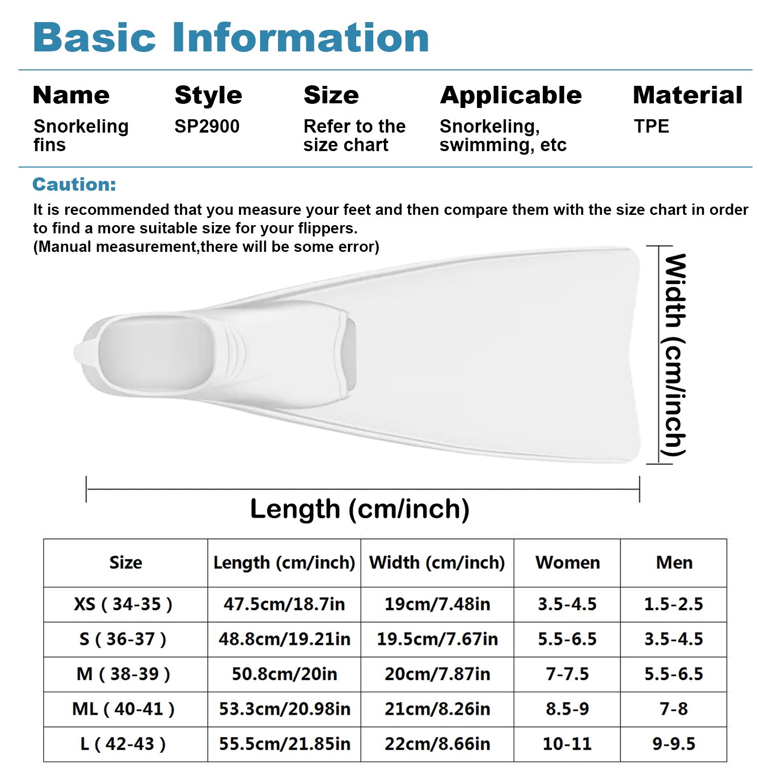 Snorkel Fins with Full Foot Pocket Durable Long Diving Fins Professional Snorkel Gear for Snorkeling Diving Freediving Adults Men Women