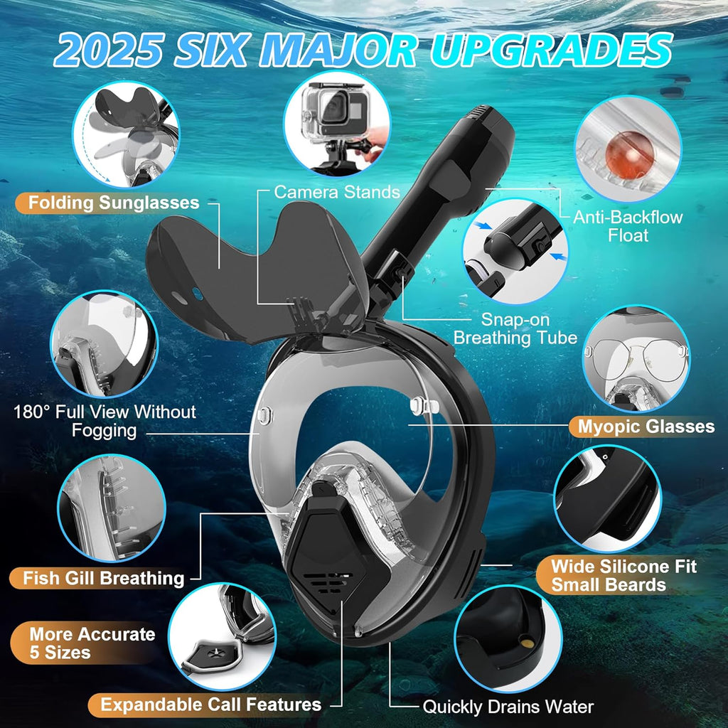 MGY Snorkeling Mask with the Latest Dry Top System, Foldable 180-Degree Panoramic Snorkeling Mask with Camera Mount, Safe Breathing, Leak-Proof & Anti-Fog