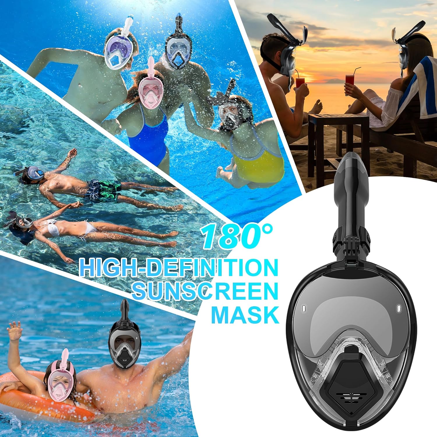 MGY Snorkeling Mask with the Latest Dry Top System, Foldable 180-Degree Panoramic Snorkeling Mask with Camera Mount, Safe Breathing, Leak-Proof & Anti-Fog