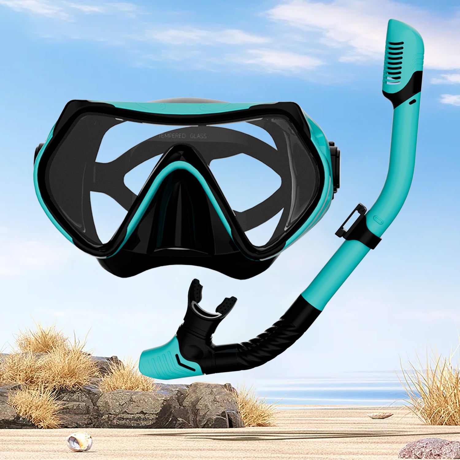 Snorkel Set, 180° Wide View Anti-Fog Panoramic View Snorkel Mask and Anti-Leak Dry Snorkel Tube, Snorkeling Gear for Adults