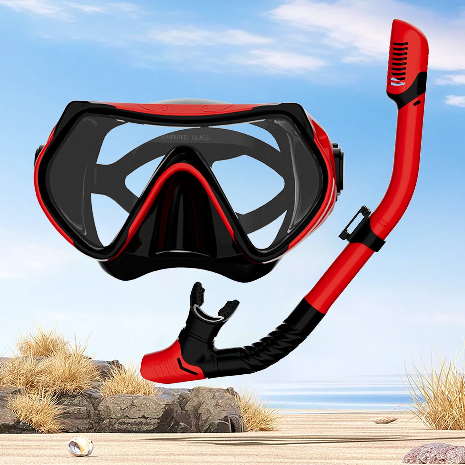Snorkel Set, 180° Wide View Anti-Fog Panoramic View Snorkel Mask and Anti-Leak Dry Snorkel Tube, Snorkeling Gear for Adults